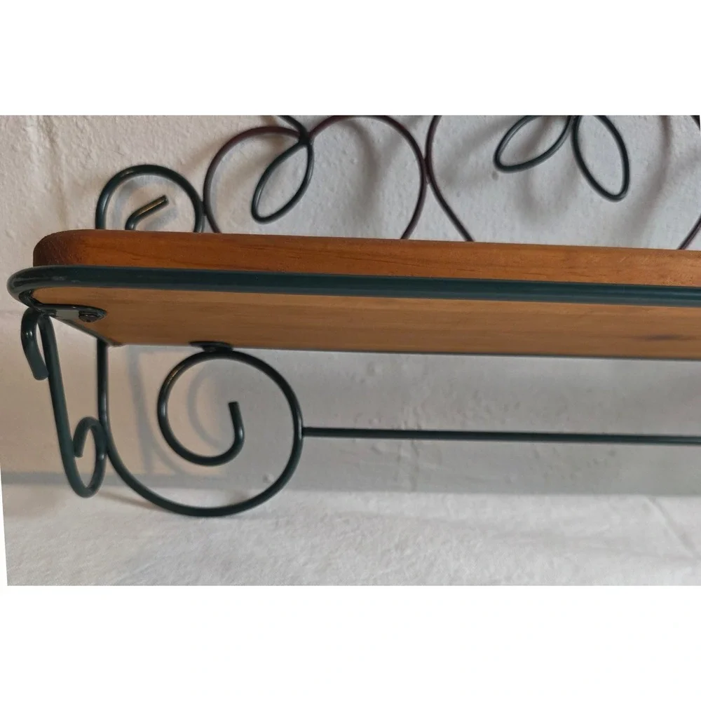 Vintage 90s Home Interiors Wood and Wrought Iron Apple Shelf Towel Bar Red Green